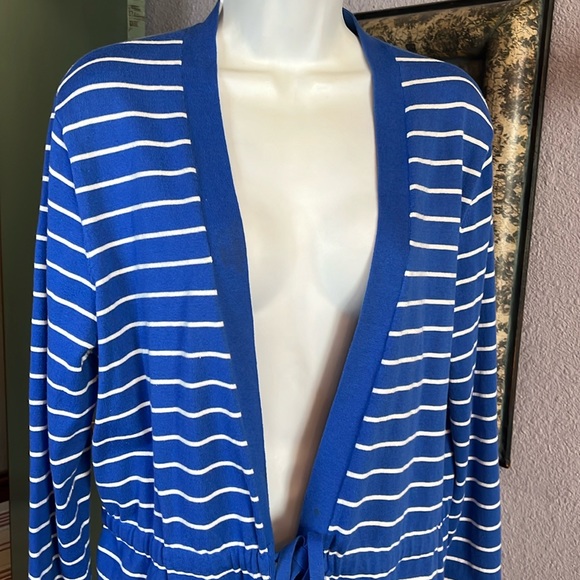 Gorgeous Jones New York Blue / White Striped  Open Cardigan with Tie Sz XL - Picture 2 of 11